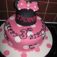 Minnie Mouse A pink and white polka dot minnie mouse cake