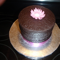 Pink Daisy Chocolate Celebration Mint Chocolate Cake with Chocolate Fondant, topped with Gum Paste Daisy(My first fondant~)