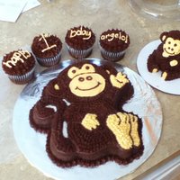 1St Bday Monkey Cake I made this for my nephews first birthday. The monkey sitting to the right was his smash cake. I used the mini stand up bear pan to make...
