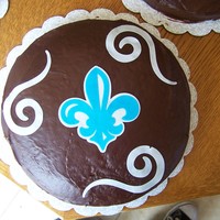 Fleur De Lis one of six cakes i made for my little sisters cake walk for her schools spring carnival. just messing around with my cricut cake.