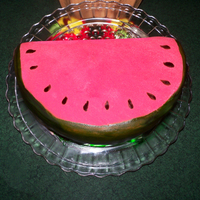 Watermelon Cake Last minute cake. I had no idea what kind of cake I was going to make until I did it. White cake, strawberry cream cheese frosting, MMF