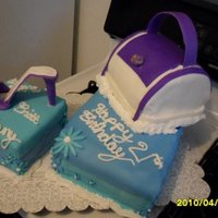 21St Birthday Purse And Shoe A roll purse and matching shoe on boxes.
