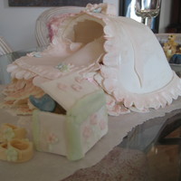 Christening Cake Made for my grand niece's christening. Fruit cake covered with almond paste and marshmallow fondant. Template for cradle made in two...