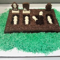 Mummy Brownie Homemade chocolate brownie. White chocolate and dark chocolate figures. Dug holes for mummies and buried some of them in the crumbs from...