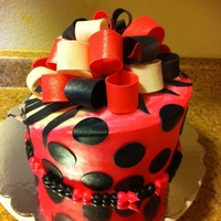 Polka Dot/ Zebra gumpaste bow, fondant zebra and polka dots, buttercream cake