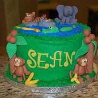 Sean's Jungle Vanilla cake with MMF/gumpaste animals.