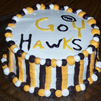 Iowa Hawkeye Football Cake Hawkeye cake for first game of the season. Buttercream frosting, chocolate and yellow marbled cake.