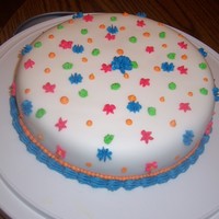 Fondant With Buttercream Decorations First time using fondant. Used Funfetti cake, and wanted to have the outside match it :)