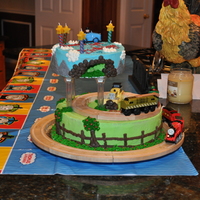 Thomas And Friends Two-Tier Birthday Cake I made this cake for my sons 4th Birthday. It had two wooden Thomas tracks placed on the cake with battery operated trains running on and...