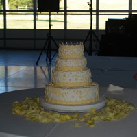 Yellow On White Inspired by RBI Lace Canopy cake in Martha Stewart Weddings. The inspiration cake is tone on tone but this bride wanted something a little...