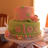 Alex's Christening Pink And Green Cake Inspired by another cake I saw online... Client wanted something similar to it... Underneath lies Devils Food Cake and Vanilla Buttercream...