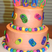 Flip Flop Cake Chocolate and yellow cake with buttercream icing. Fondant trim.