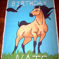 Horse Cake Featuring Spirit This cake was made for a western birthday with the request to have "Spirit" the horse on the cake. The cake was frosted in...