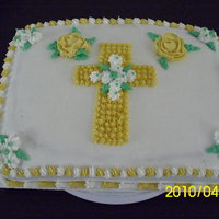 Baptism Cake With Cross This cake I made for a baptism, It was made with buttercream.