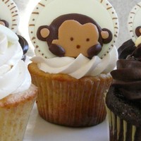 Peek A Boo Monkey Cupcakes for a baby shower that matched the bedding. Vanilla with Vanilla IMBC and Chocolate with Ganache.