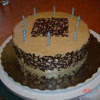 Birthday Cake golden cake, nutella filling, coffee IMBC frosting and ganache decorations.