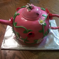 Teapot Fondant covered cake with gum paste flowers