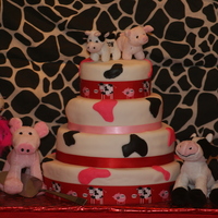 Nohla's Barnyard Cake 2 layers of pineapple cake and 2 layers orange cake with homemade fondant and fondant accents