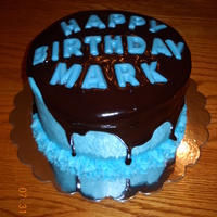 Ganache Blue This cake is choc, buttercream icing and ganache. Happy Birthday Mark was made out of candy melts.