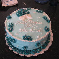 Easter Cake For Church dark teal flowers on light teal cake