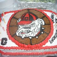 Ga. Bulldog Birthday Cake Drawed on wax paper with icing,then frozen,and placed on cake.