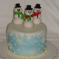 Snowflakes And Snowmen Chocolate WASC with chocolate ganache filling; Gumpaste snowmen with black MMF hats, all hand made by me.