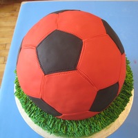 Red Soccer Ball Cake The ball was sculpted from three layers of chocolate cake. It was covered in a thin layer of red fondant. Then the soccer ball pattern was...