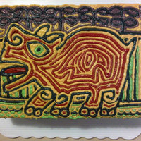 Tribal Hippo Birthday Cake Chocolate cake with peanutbutter buttercream frosting. Inspired by molas from Panama and tribal art of India.