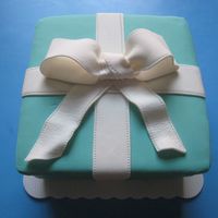Tiffany's Gift Box Chocolate Cake with Mocha Buttercream filling. The gift box and bow were all made from fondant.