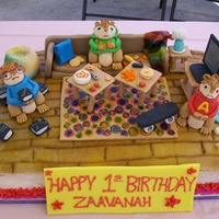 Alvin And The Chipmunks I made this cake out of white cake, strawberry filling, and a french vanilla buttercream frosting. Everything is made out of marshmallow...