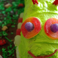 Inchworm Cake Red velvet cake. The kids loved it when I cut into it and it looked like it was the actual insides of an inchworm...LOL!