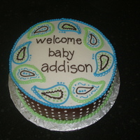Paisley Splash Baby Shower Cake This was to match the "Paisley Splash" baby bedding. The sides of the cake are chocolate fondant, everything else is buttercream...
