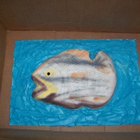 Fish Cake This was a cake I made for my nephew's 12th birhday. I covered the cake with fondant then used petal dust to color the fish. I colored...