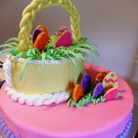 Easter Cake This was my first attempt at covering a cake with fondant. Braided basket handle is fondant. Eggs, grass are all fondant.