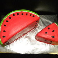 4Th Of July Cake Nightmare Cake, but screams 4th of July! Watermelon flavored yellow cake with buttercream icing and fondant "seeds".