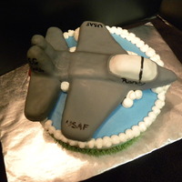 Eglin Afb F-15 Jet made of rice crispies covered in royal icing and fondant.