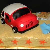 Jeep Birthday Cake Chocolate cake with buttercream icing and coated with crushed vanilla cookies. Jeep handmade with rice crispy treats.