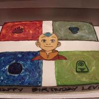 Airbender Vanilla cake covered in BC. Aang is a BC transfer. Little boy was 5 and even had his hair cut in an arrow!!