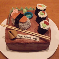 Sushi Customer wanted a sushi cake for Father's Day. I know nothing about it but did my best. Customer was pleased but I see LOTS of room...