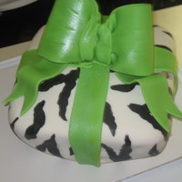 Green And Black Zebra Cake Carved WASC cake with painted on zebra stripes and green accents. Made for my cousin's 14th Birthday.