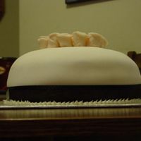 Side View white cake filled with Chocolate mousse, covered in fondant