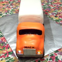 Old Style Mack Truck Cake covered with fondant, gumpaste grill, bumpers, chocolate covered graham cookies wrapped with fondant. This truck actually rolls on the...