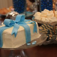 Gift Cake This is my first attempt ever at a beautiful cake , its not perfect but I think its not a bad try. The cake is a white cake with a...