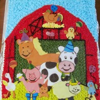 Barnyard Friends Buttercream barn and sky are star tipped. Each color of fondant is hand cut with a pastry cutter. HOURS of work. Out lined with food safe...
