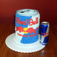 Red Bull Cake Upright cake made to look like a Red Bull can. Five layers of 6" round cakes. Used buttercream frosting applied with the star tip. Pop...
