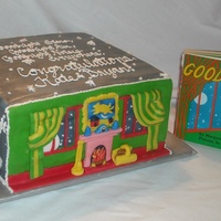 Goodnight Moon Cake 9" square cake design based on the childrens' book, "Goodnight Moon". Front has the main wall of the "Great green...