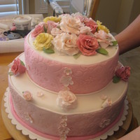 Cake Covered With Fondant & Gumpaste Flowers 