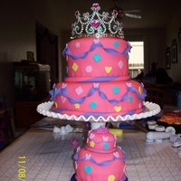 1St Birthday For The Princess Fondant covered cakes, with fondant accents. The crown on the big cake was a toy, and the small cakes crown was "borrowed" from a...