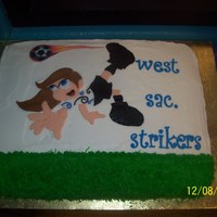 Strikers!! I made this for my nieces end of the season soccer party. This girl is made out of fondant--this is the image that was on their team banner...