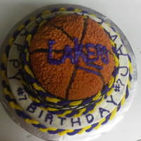 Basketball Lakers team basketball cake made for a 10 year olds birthday!